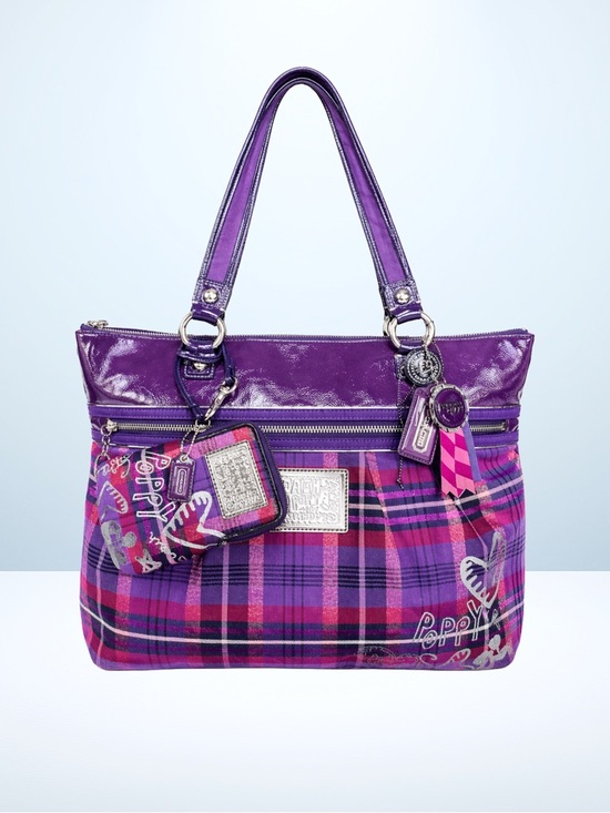 Coach Handbags - Coach Poppy Tartan Plaid Glam Tote +. Vertical Wristlet (Purple/Pink) 15886